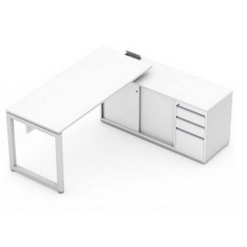 Mesa com Gaveteiro Pedestal 3 Gavetas Pinheiros - Mesa para Escritório sem Gaveta com Vidro