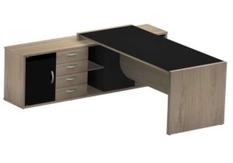 Mesa Diretoria com Armário 3 Gavetas Moema - Mesa para Escritório com Gaveta com Vidro